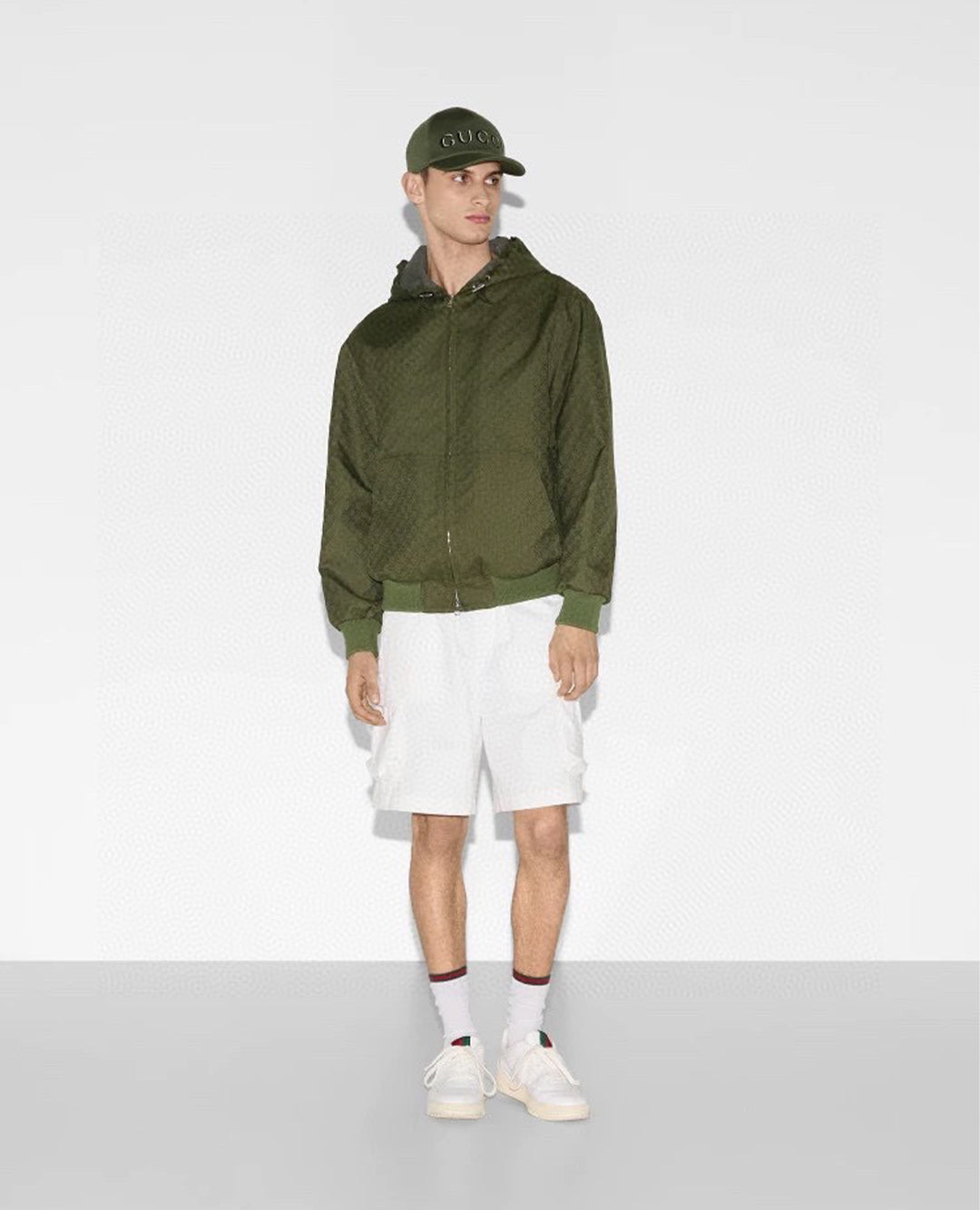 green monogram zip-up hoodie