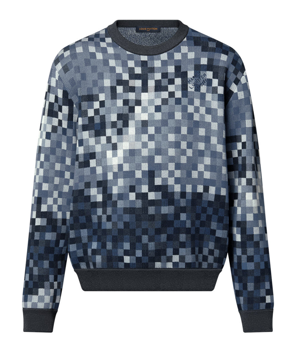pixel check crewneck sweater