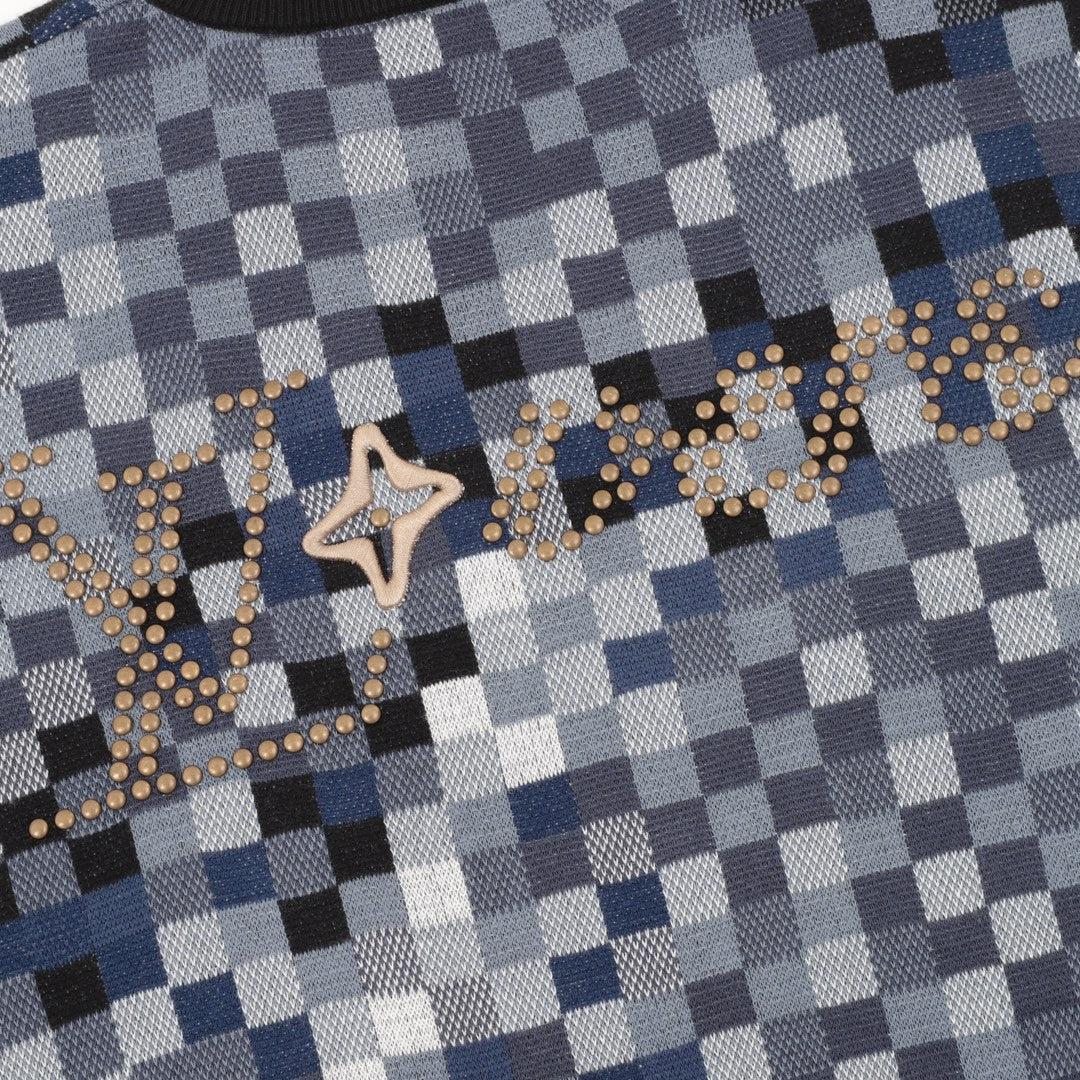 pixel check crewneck sweater