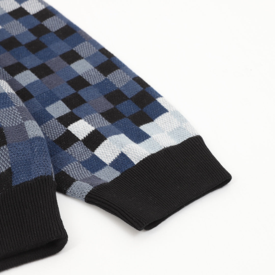 pixel check crewneck sweater