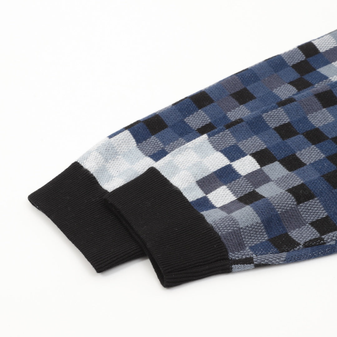 pixel check crewneck sweater