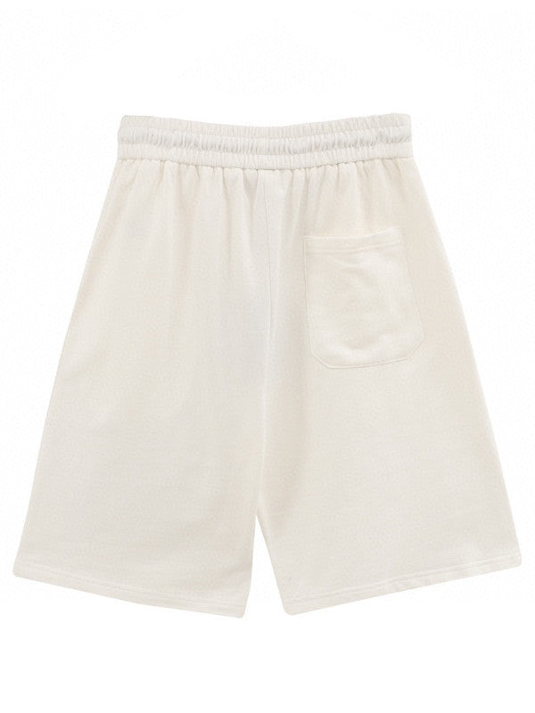 white logo print shorts