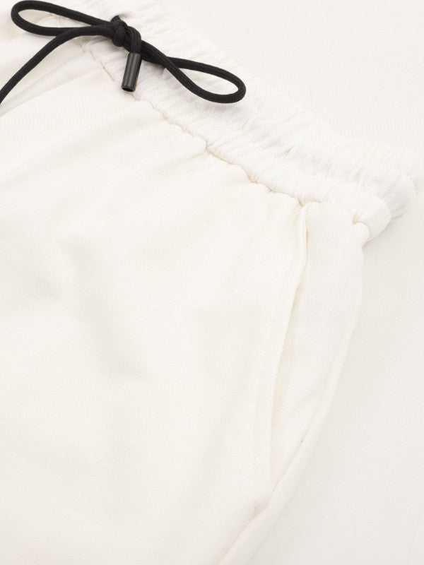 white logo print shorts