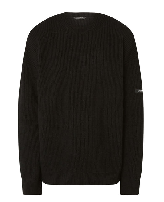 Balenciaga Logo-Patch Wool Crewneck Sweater