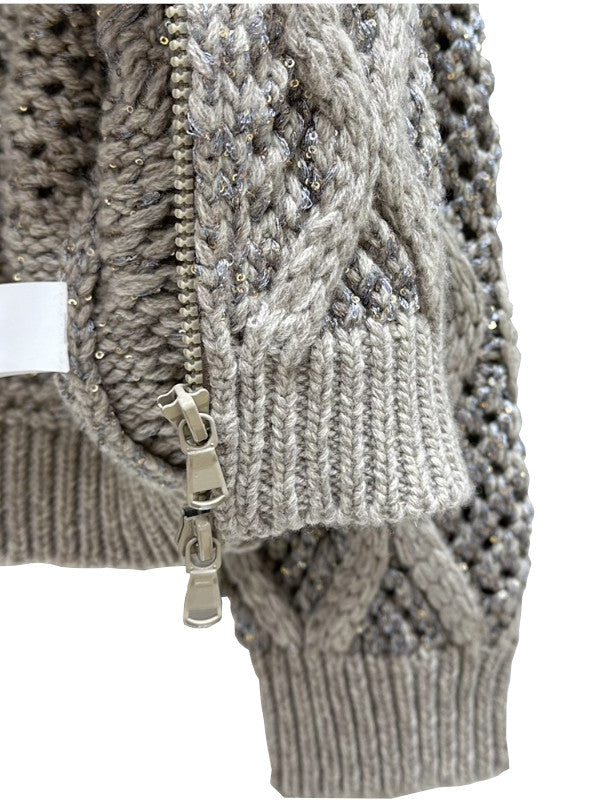 brunello zipped open-knit cardigan