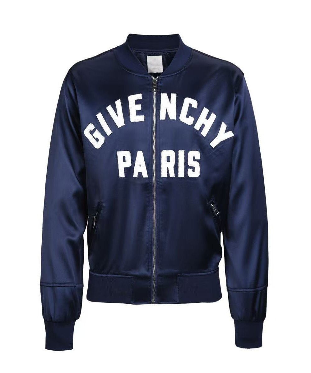 paris embroidered satin bomber jacket