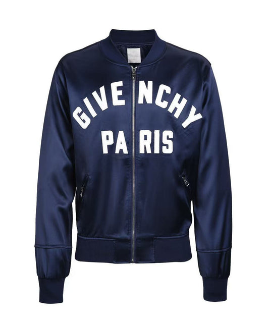 Paris Embroidered Satin Bomber Jacket