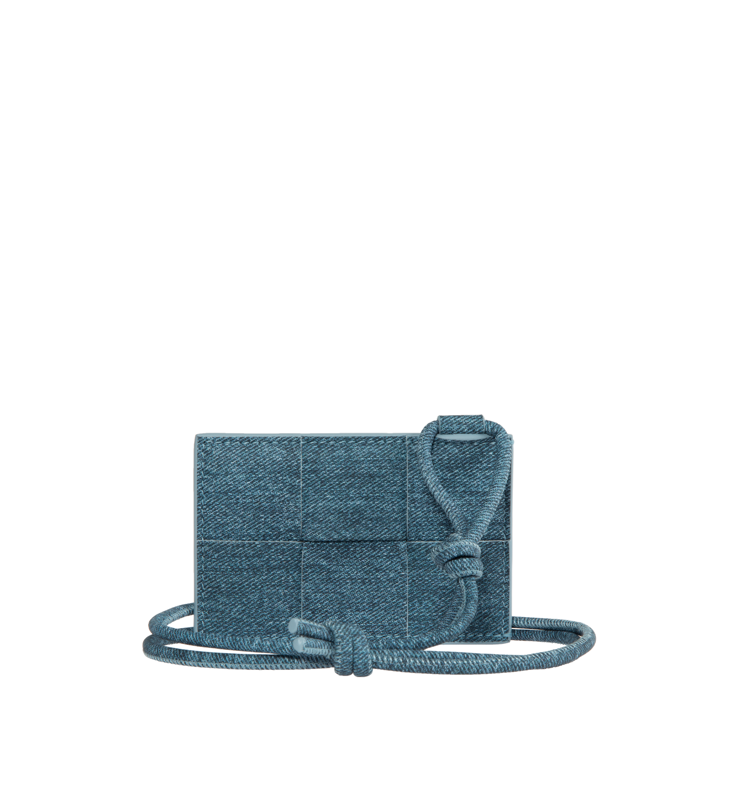 intreccio-woven denim-print leather badge holder