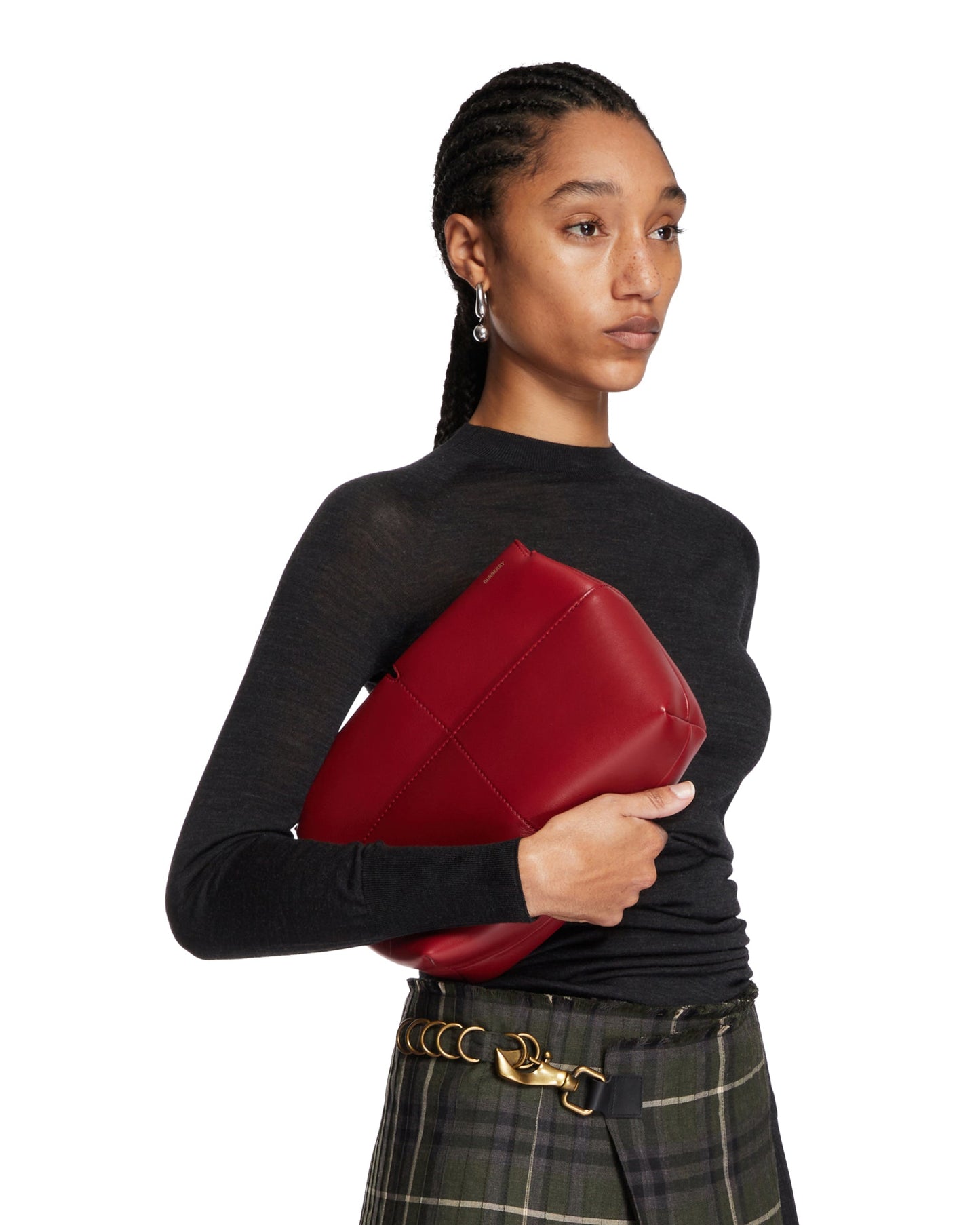 red snip leather clutch
