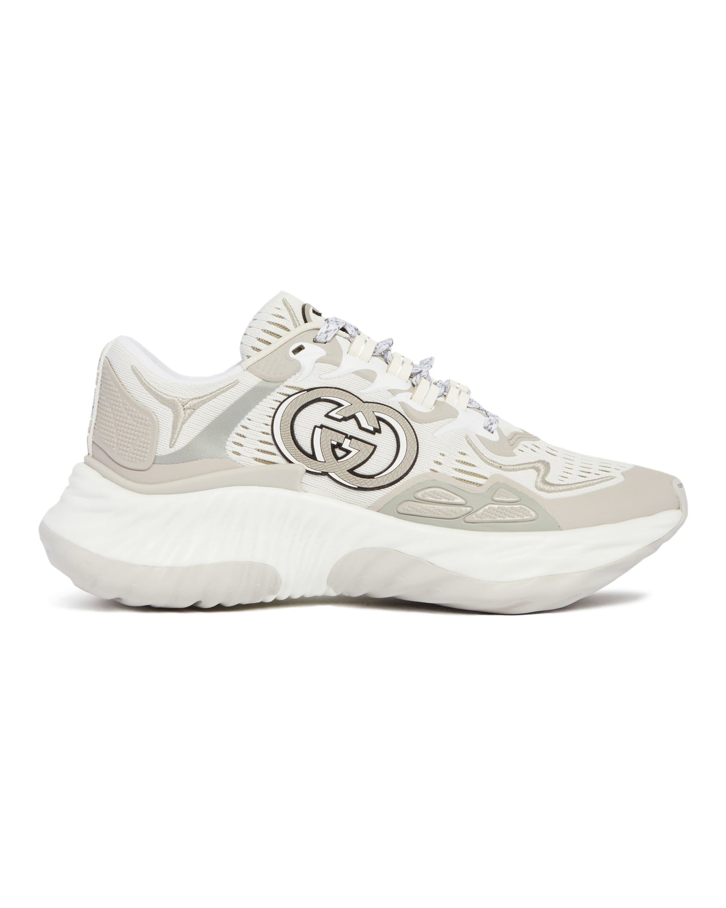 white and gray ripple mesh sneakers