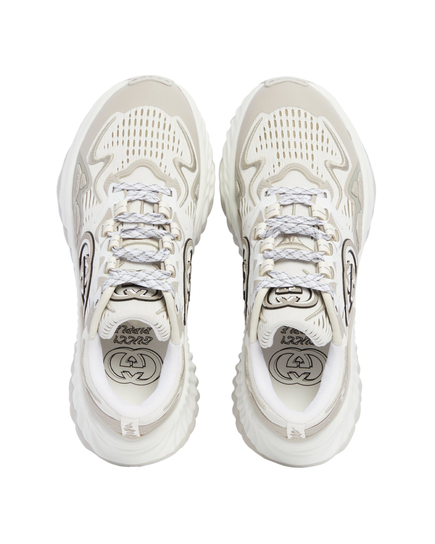white and gray ripple mesh sneakers
