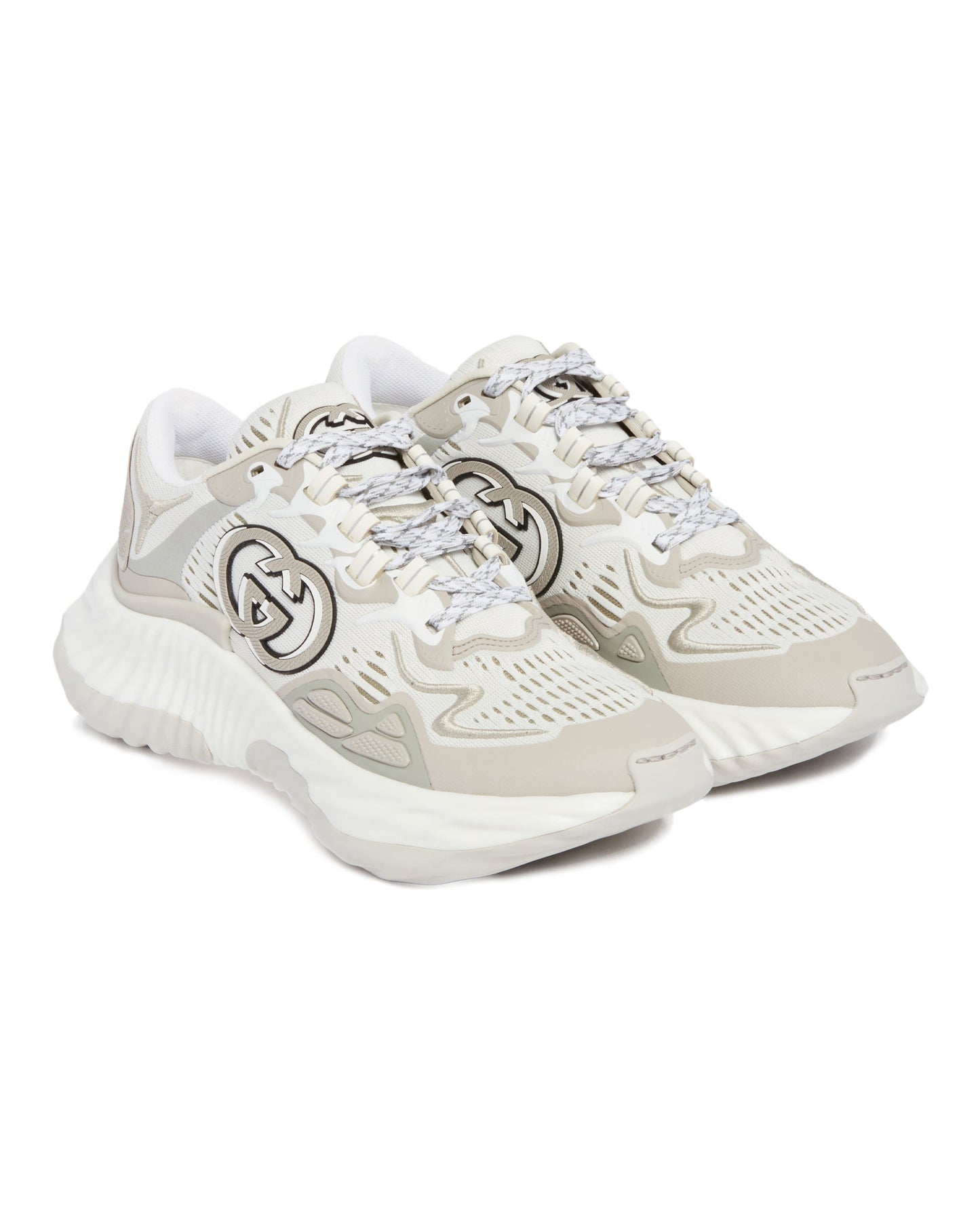 white and gray ripple mesh sneakers