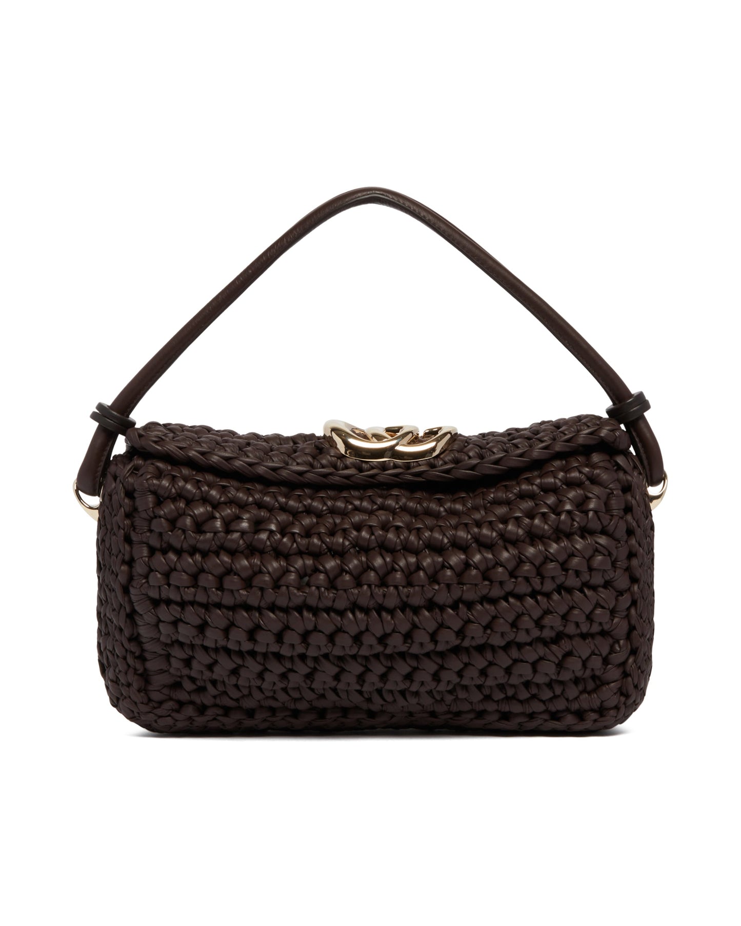 brown crochet leather bag