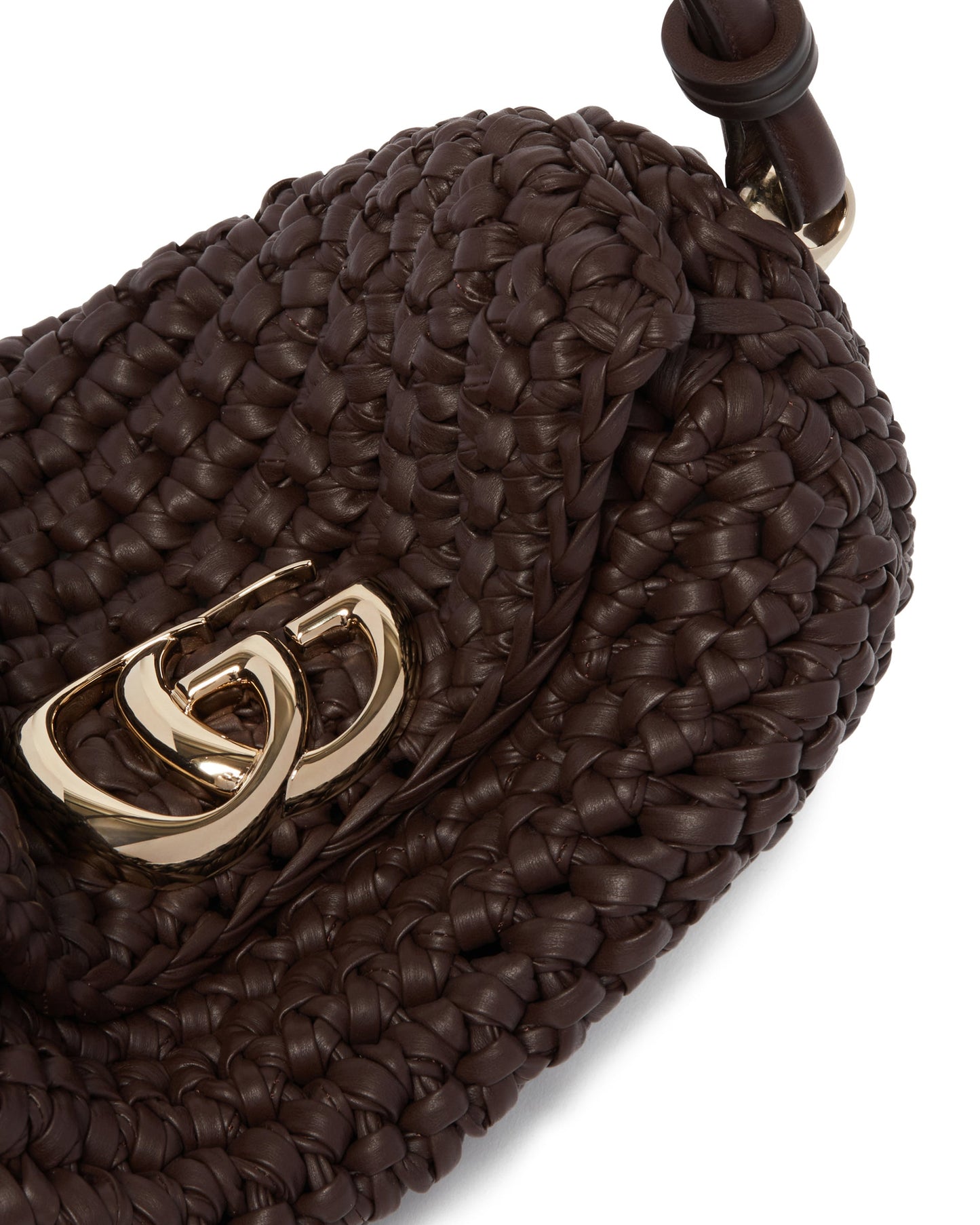 brown crochet leather bag