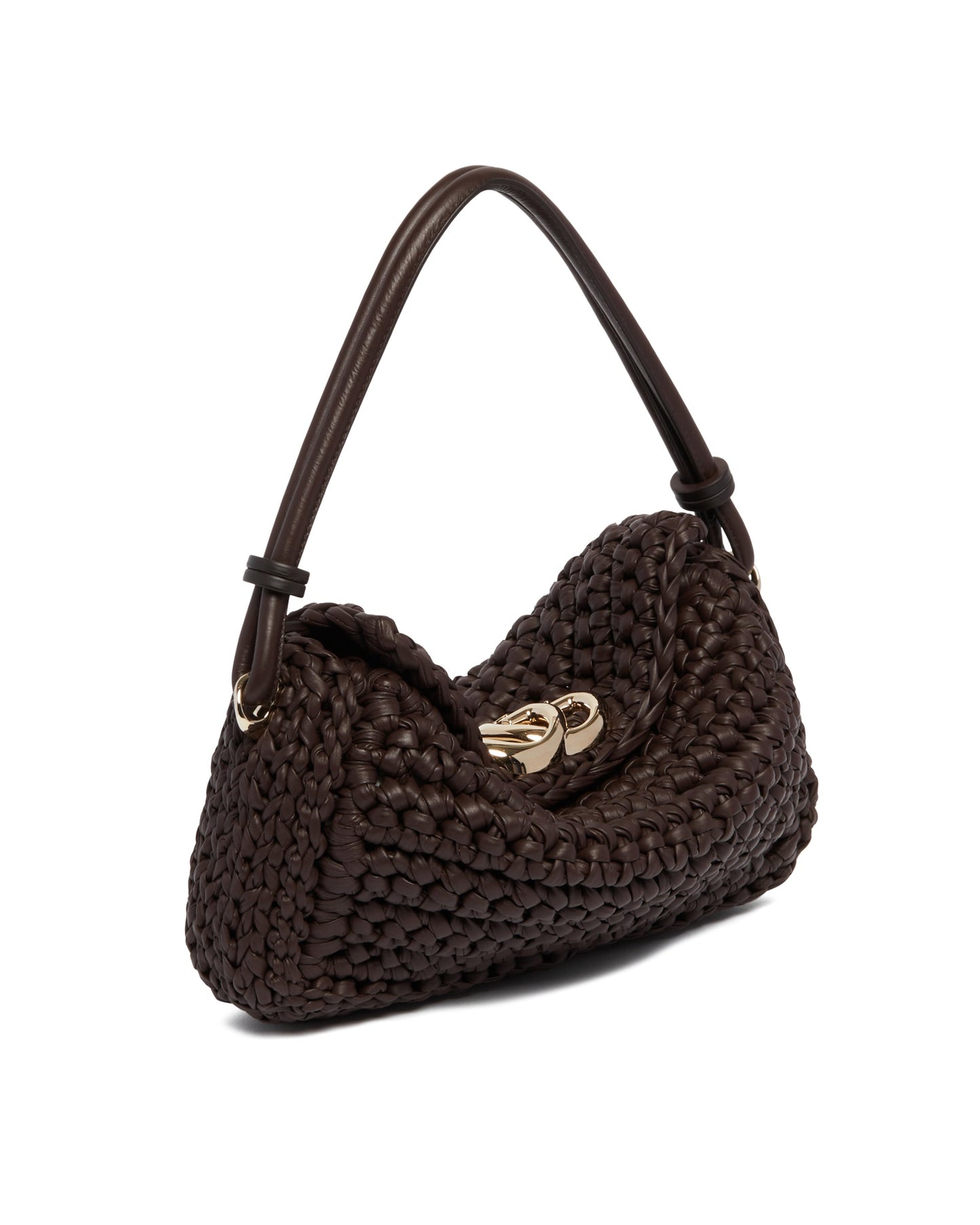 brown crochet leather bag