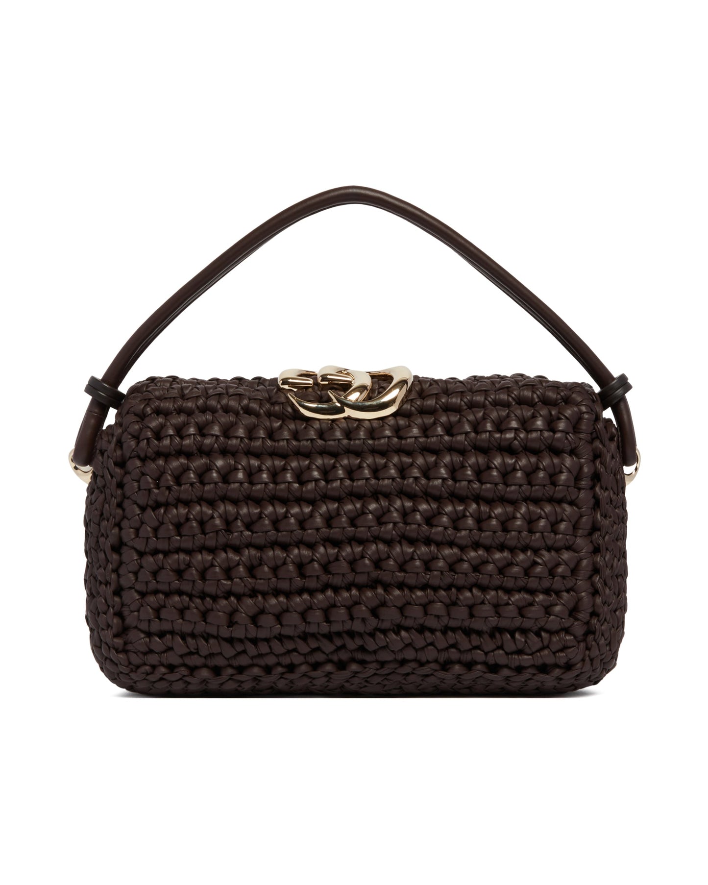brown crochet leather bag
