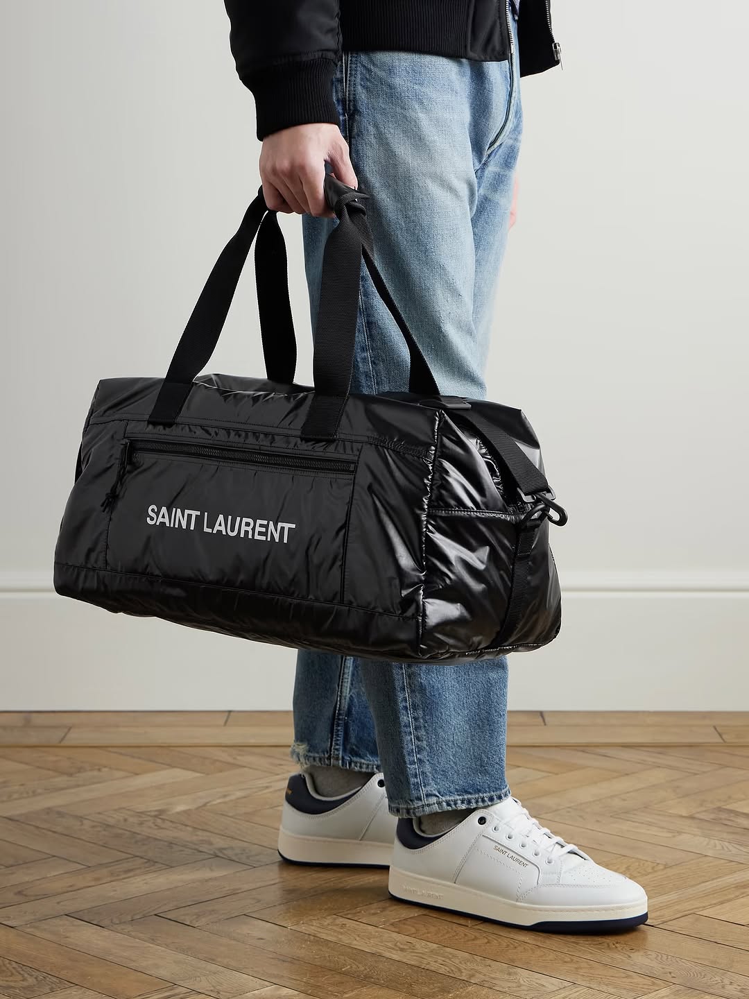 saint laurent glossy black duffel bag