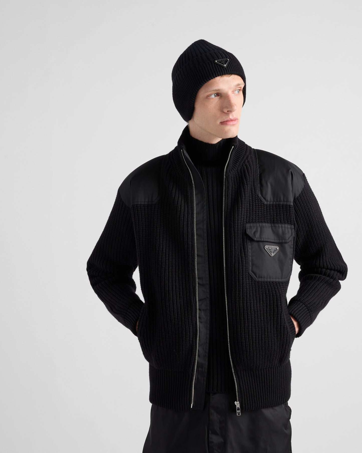 prada technical zip-up knit jacket