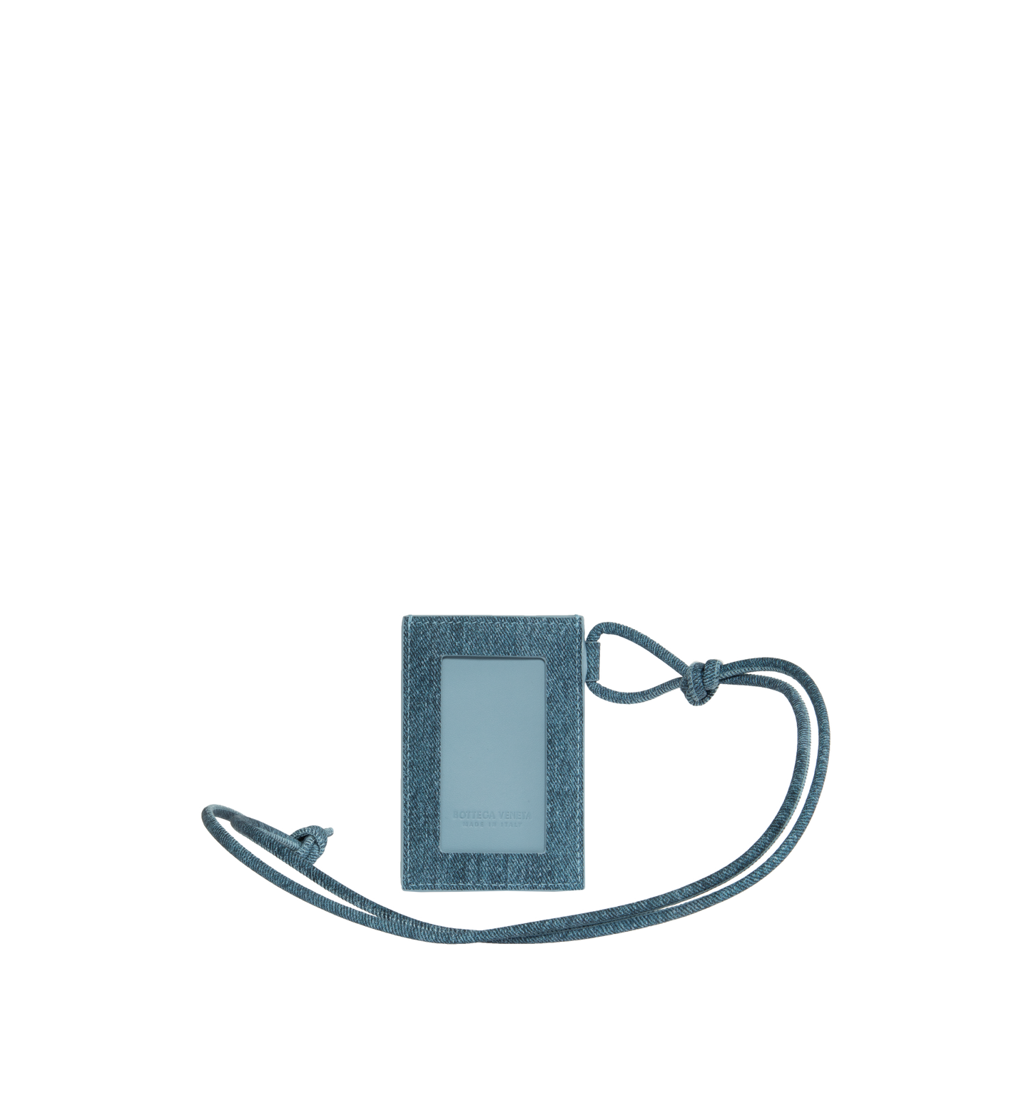 intreccio-woven denim-print leather badge holder