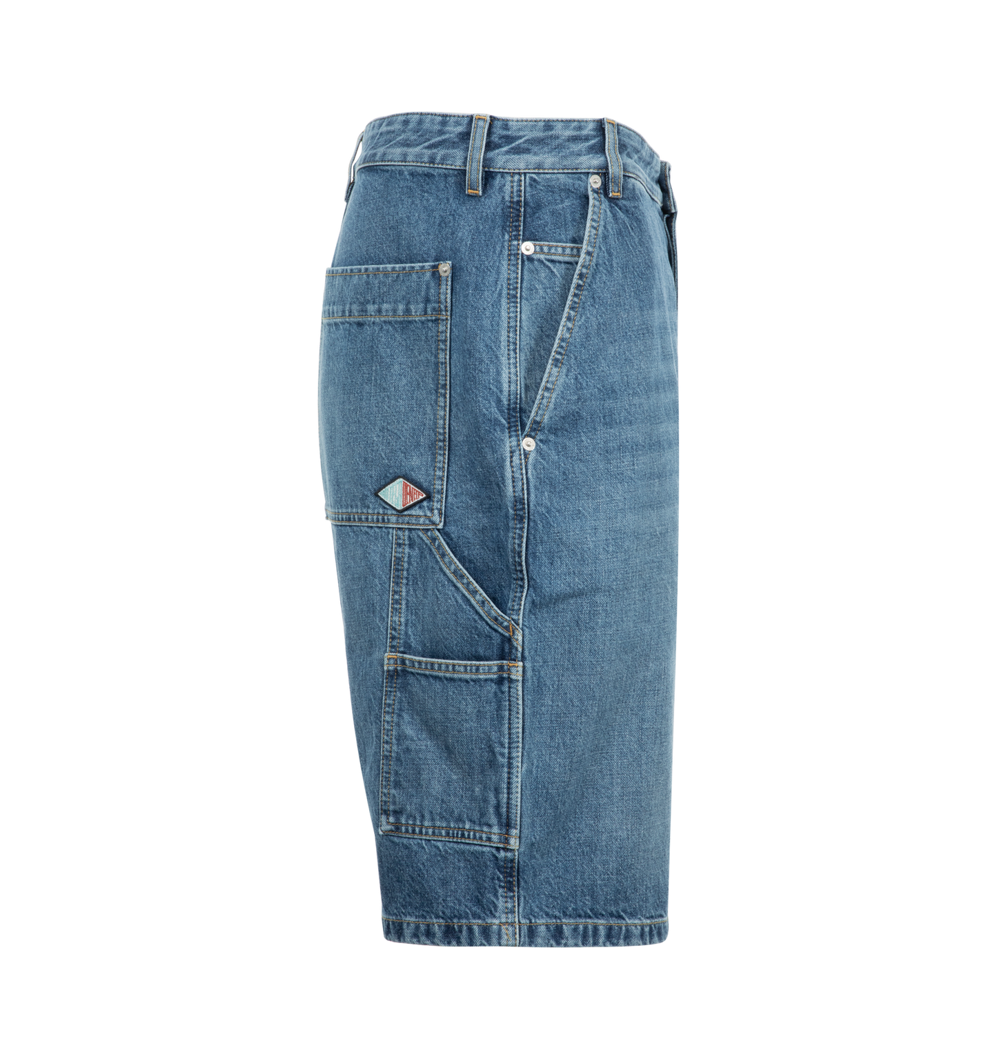 knee-length denim shorts