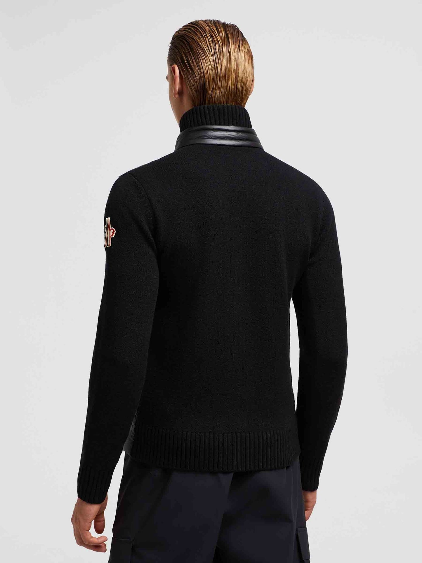 padded wool zip-up cardigan