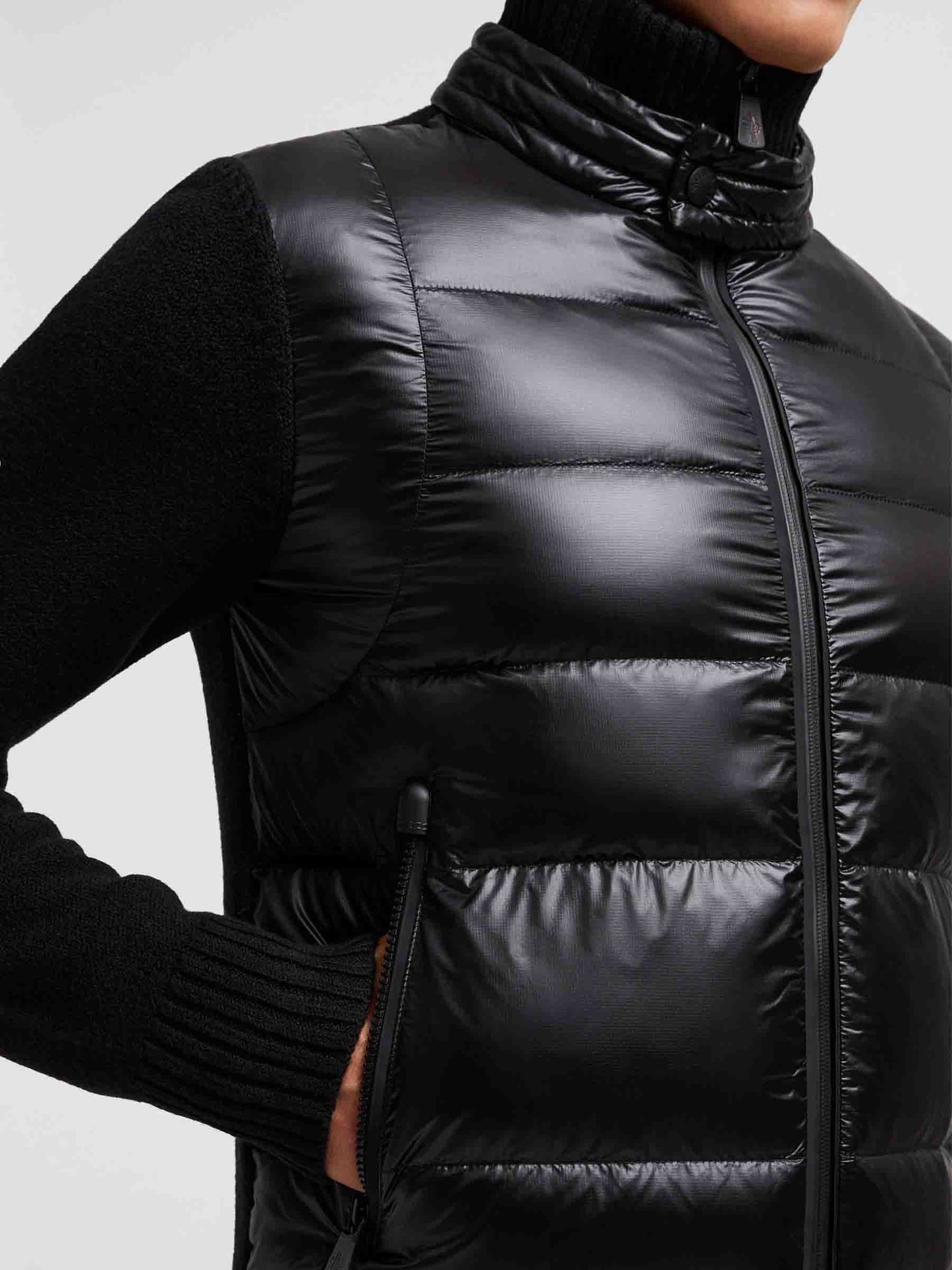 padded wool zip-up cardigan