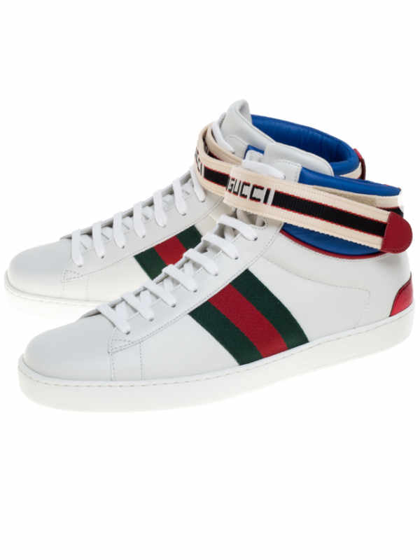 white leather stripe ace high top sneakers