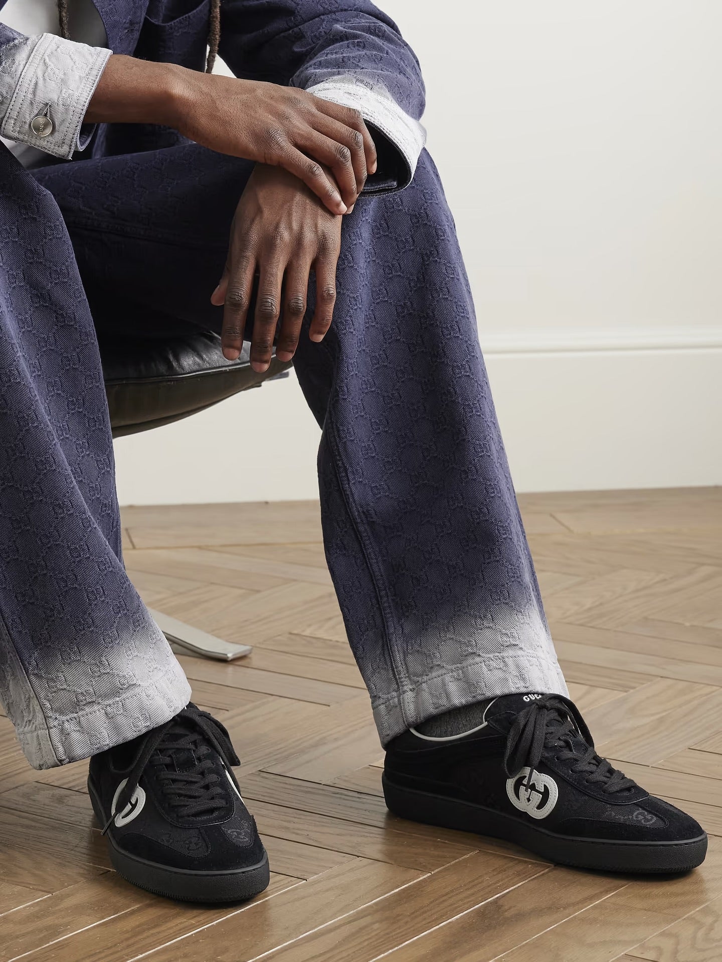 gg embroidered suede sneakers