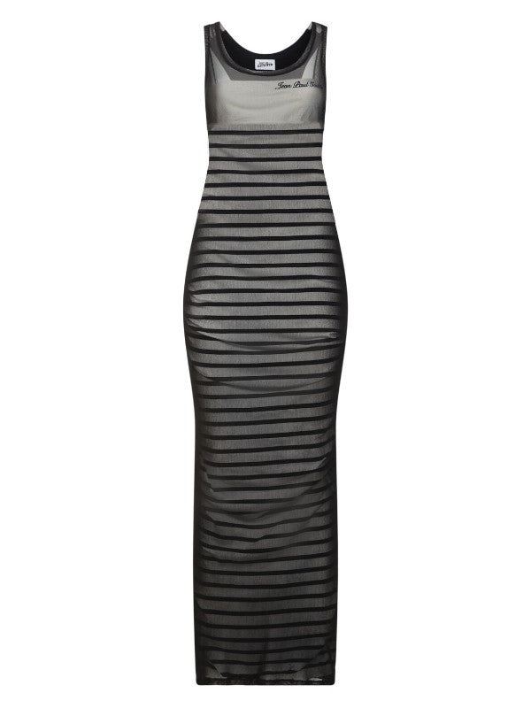 striped printed mesh long dress