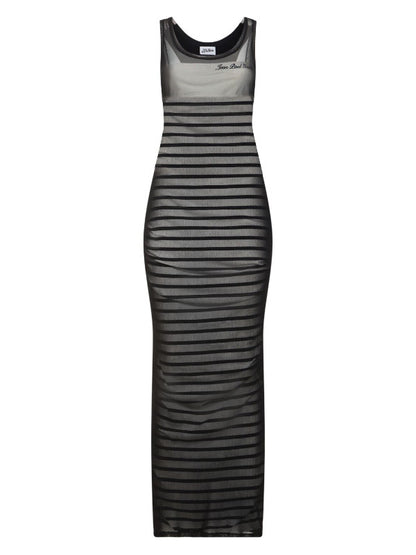Striped Printed Mesh Long Dress