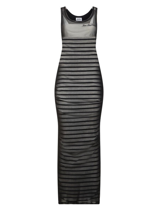 Striped Printed Mesh Long Dress