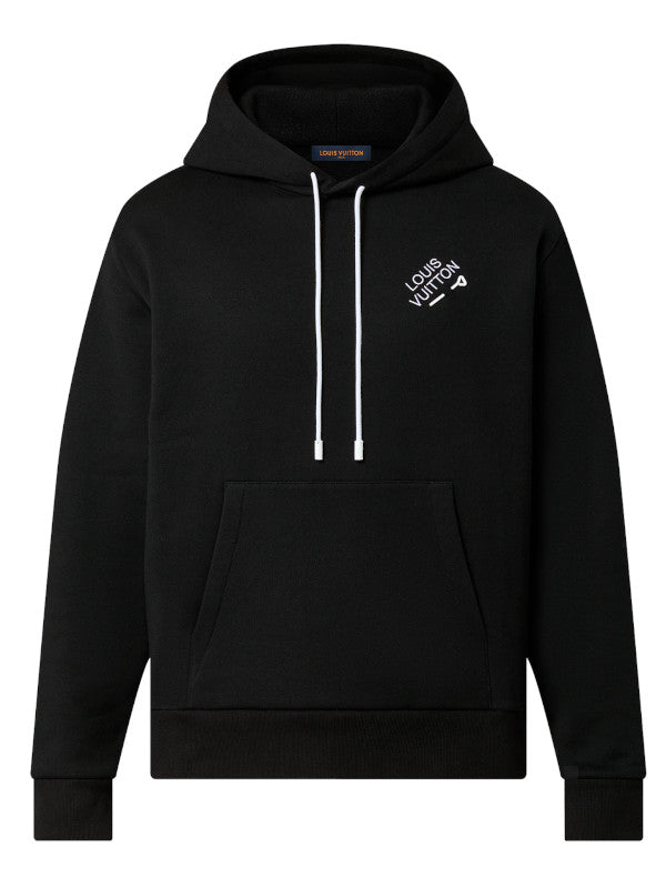 black staple-pin logo hoodie