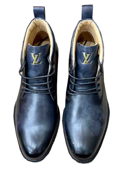 Blue leather chukka boots