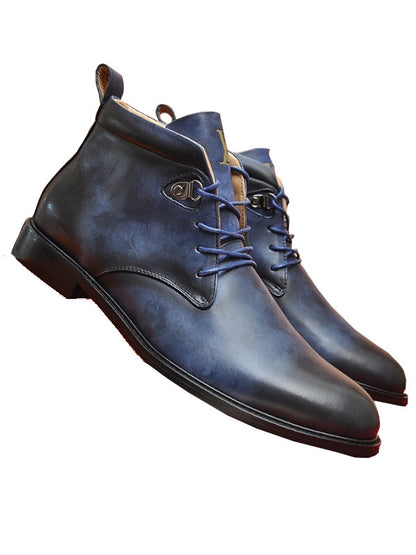 Blue leather chukka boots