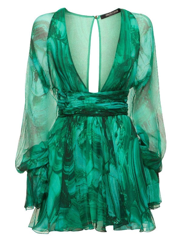 malachite silk chiffon dress
