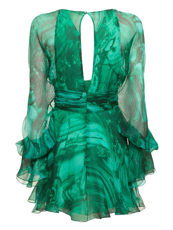 malachite silk chiffon dress