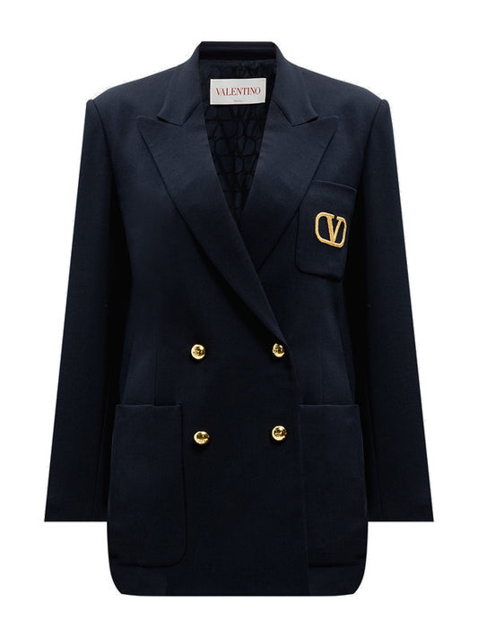 V Logo Breasted Formal Jacket